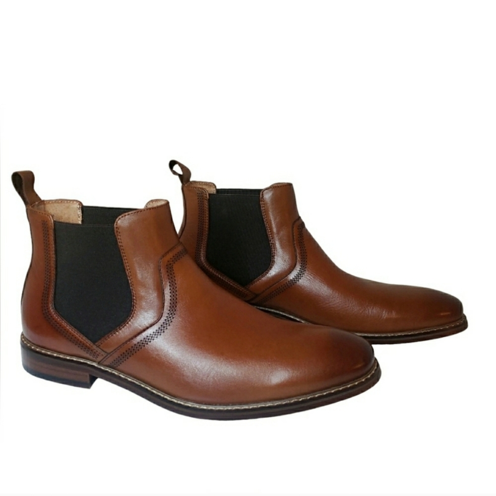 Stacy Adams Altair Plain Toe Chelsea Cognac Dress Boot